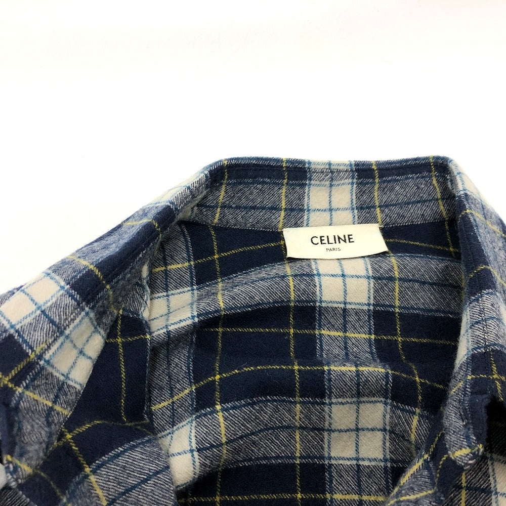 CELINE 2C555198O チェック Checked Wool Loose Shirt アパレル 長袖シャツ ウール メンズ ネイビー