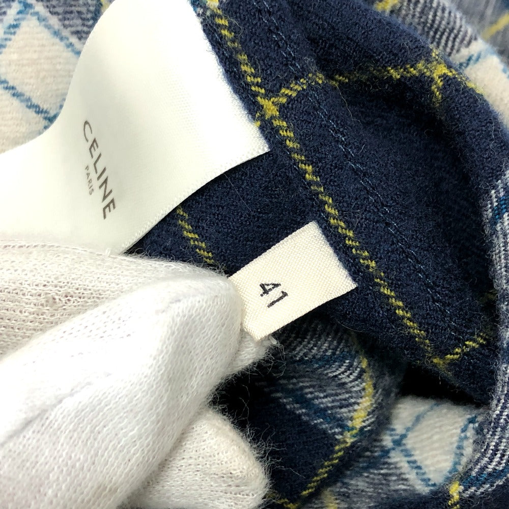 CELINE 2C555198O チェック Checked Wool Loose Shirt アパレル 長袖シャツ ウール メンズ ネイビー