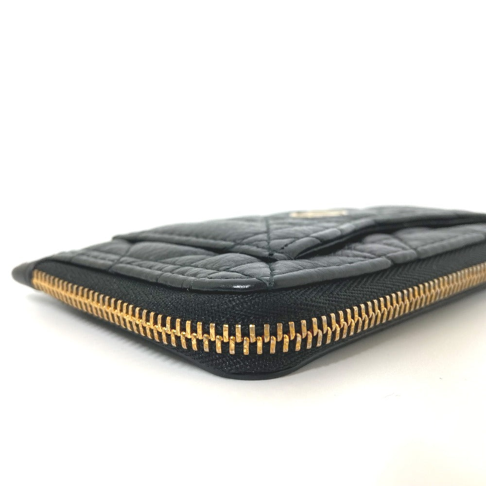 Dior S5131UWHC_M900 カロ カナージュ Dior Caro Cosmos ジップ カードホルダー L字ファスナー 小銭入れ ウォレット カードケース コインケース レザー レディース ブラック