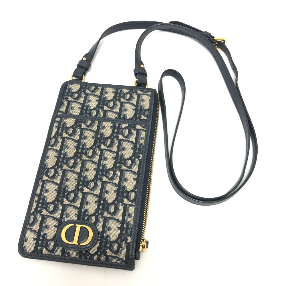 Dior オブリーグ フォンケース ウォレット 斜め掛けバッグ 肩掛けバッグ カバン バッグ ショルダーバッグ キャンバス レディース ネイビー