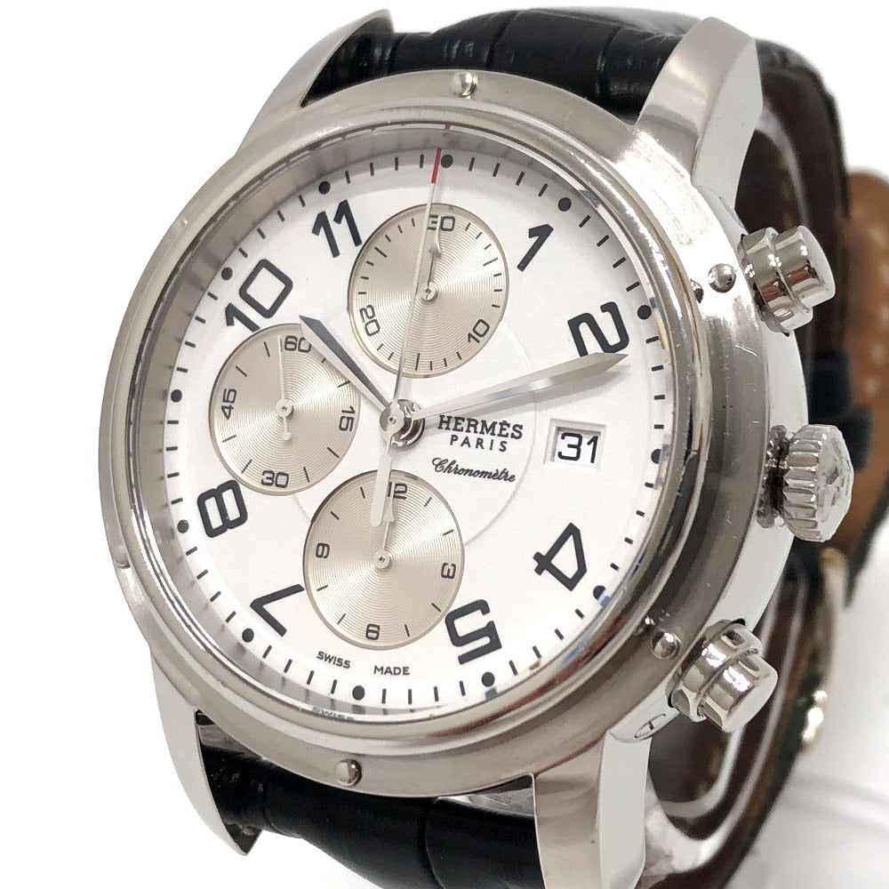 HERMES CP1.910 クリッパー クロノ 自動巻き クロノグラフ デイト 腕時計 時計 ウォッチ 腕時計 SS メンズ シルバー