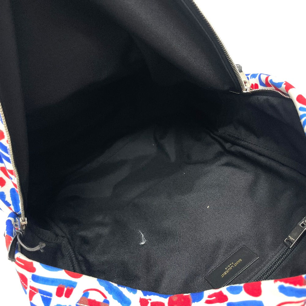SAINT LAURENT PARIS 326865 マルチ総柄 バックパック リュックサック レザー/キャンバス メンズ ホワイト/レッド/ブルー