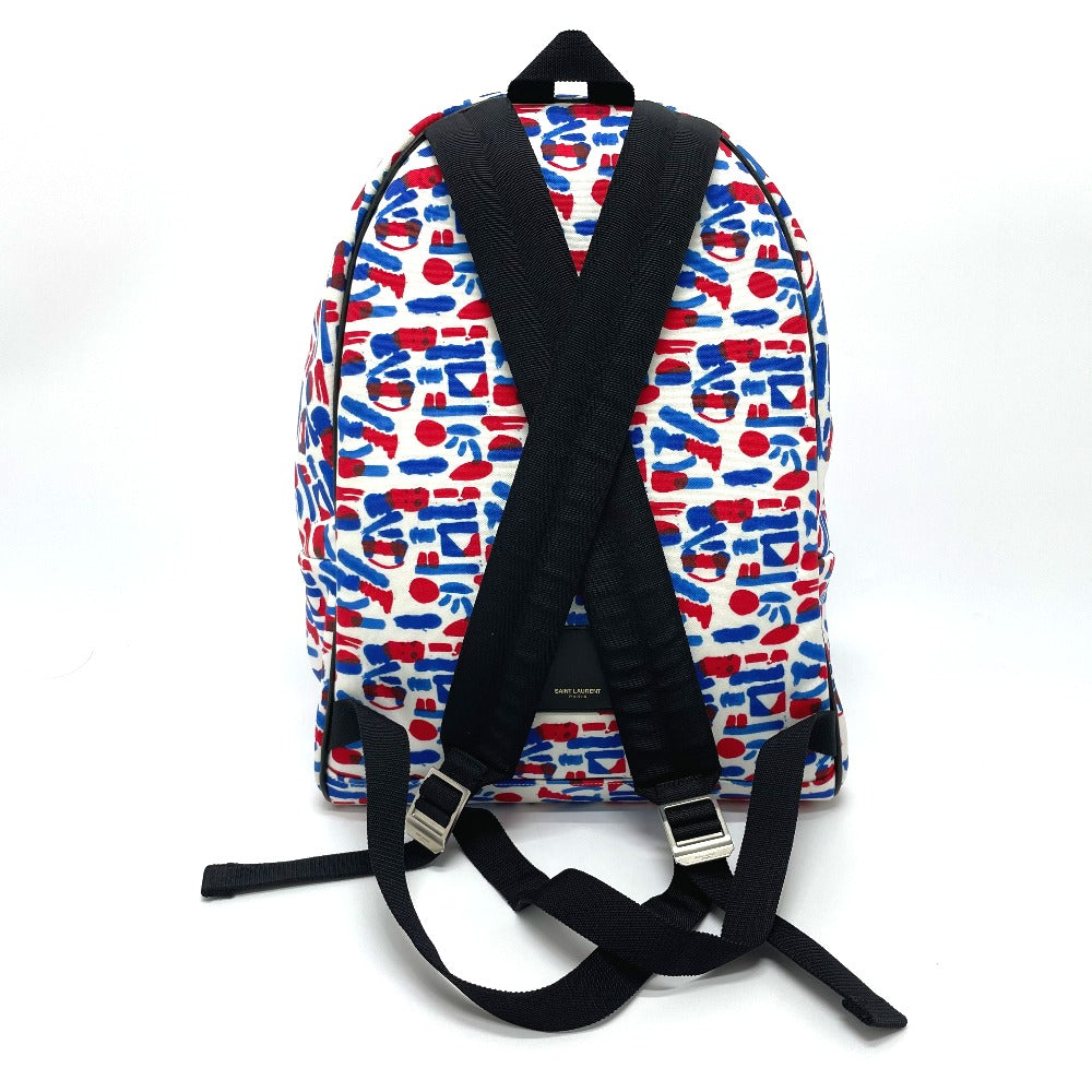 SAINT LAURENT PARIS 326865 マルチ総柄 バックパック リュックサック レザー/キャンバス メンズ ホワイト/レッド/ブルー