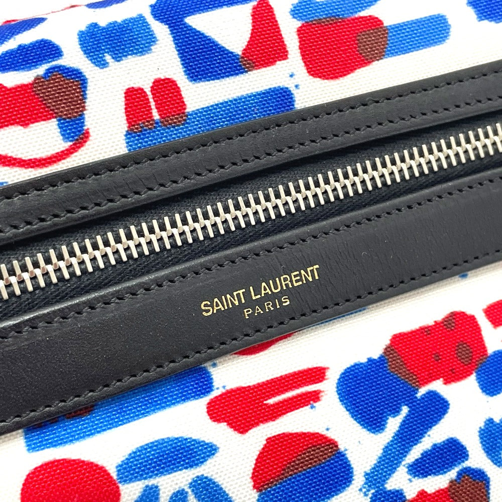 SAINT LAURENT PARIS 326865 マルチ総柄 バックパック リュックサック レザー/キャンバス メンズ ホワイト/レッド/ブルー