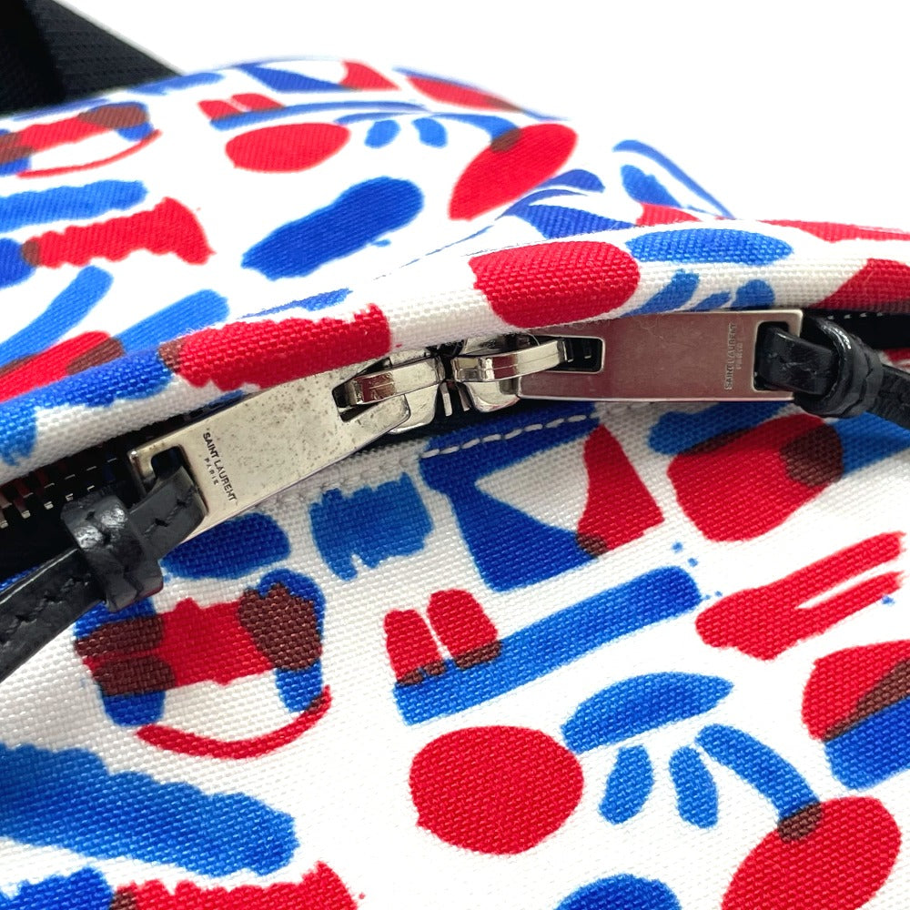 SAINT LAURENT PARIS 326865 マルチ総柄 バックパック リュックサック レザー/キャンバス メンズ ホワイト/レッド/ブルー