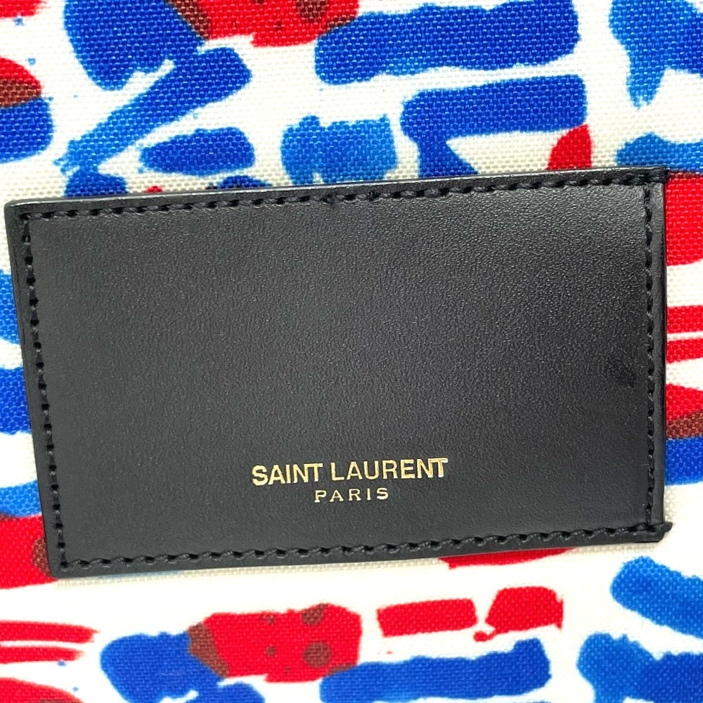 SAINT LAURENT PARIS 326865 マルチ総柄 バックパック リュックサック レザー/キャンバス メンズ ホワイト/レッド/ブルー