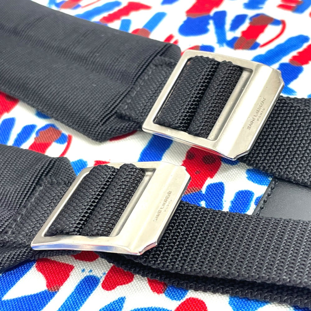 SAINT LAURENT PARIS 326865 マルチ総柄 バックパック リュックサック レザー/キャンバス メンズ ホワイト/レッド/ブルー