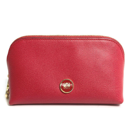 LOEWE Anagram Cosmetic Pouch, Leather, Red, Women's