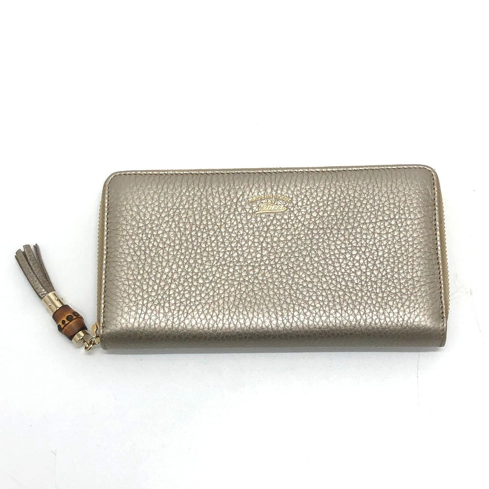 GUCCI 307984 Bamboo Continental Wallet, Round Zipper, Leather, Women's, Champagne Gold