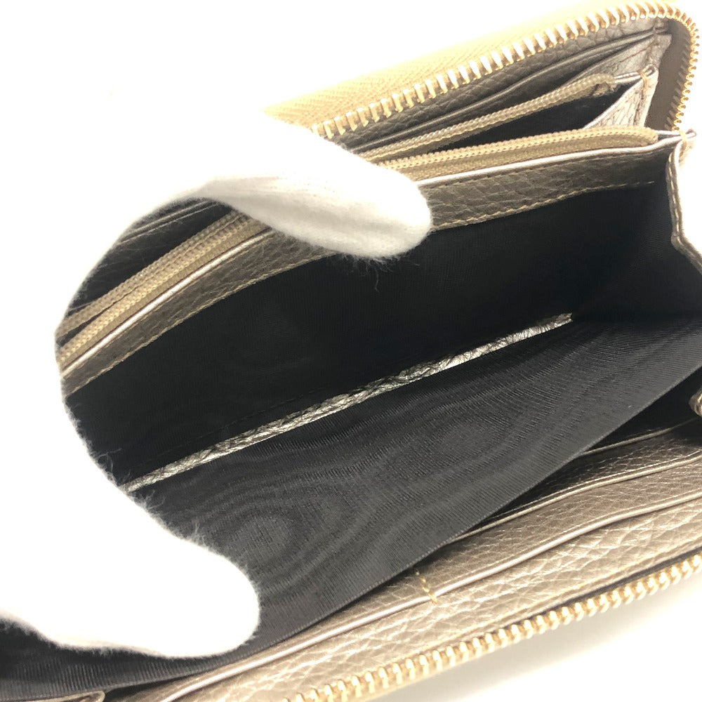 GUCCI 307984 Bamboo Continental Wallet, Round Zipper, Leather, Women's, Champagne Gold