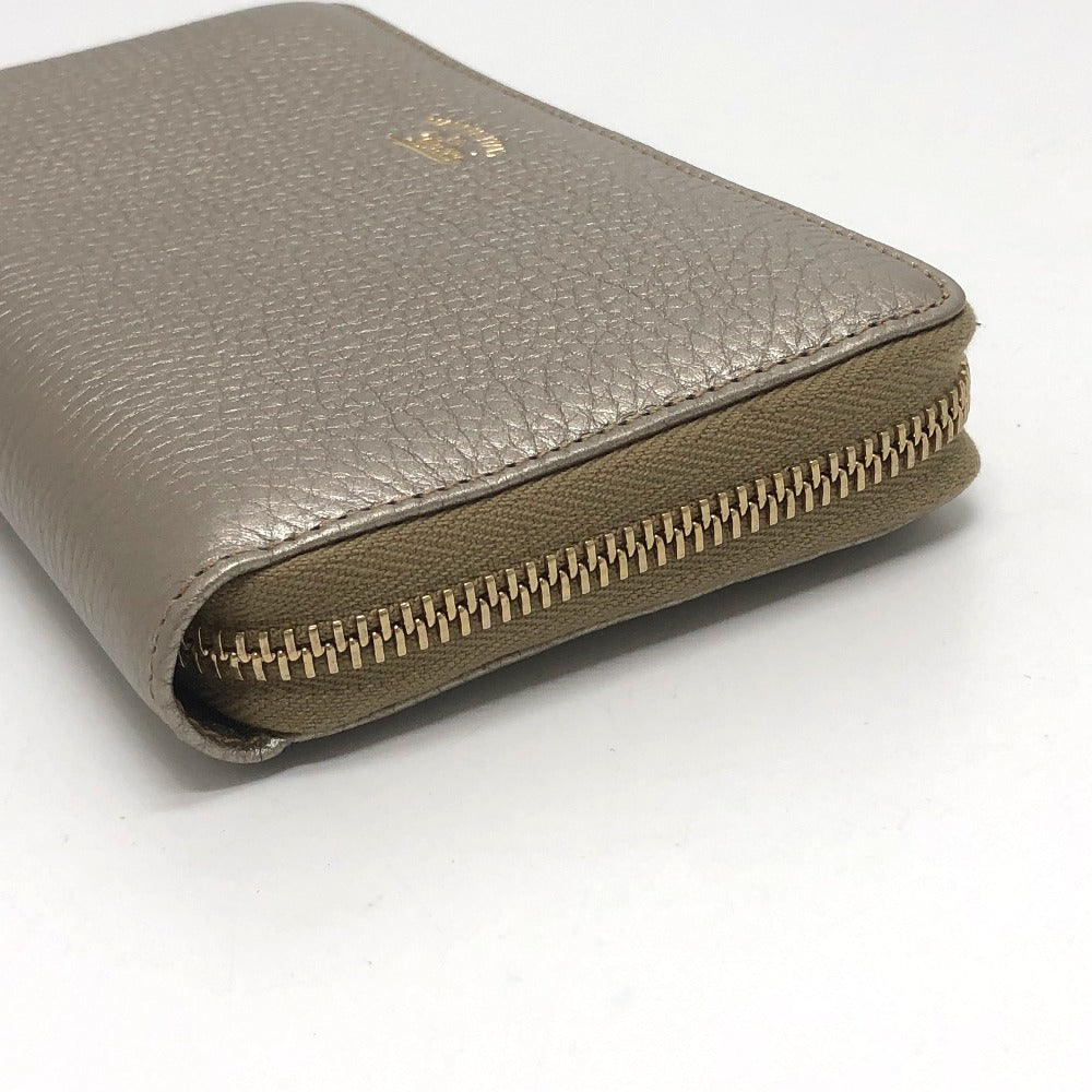 GUCCI 307984 Bamboo Continental Wallet, Round Zipper, Leather, Women's, Champagne Gold