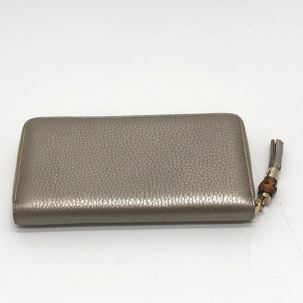 GUCCI 307984 Bamboo Continental Wallet, Round Zipper, Leather, Women's, Champagne Gold