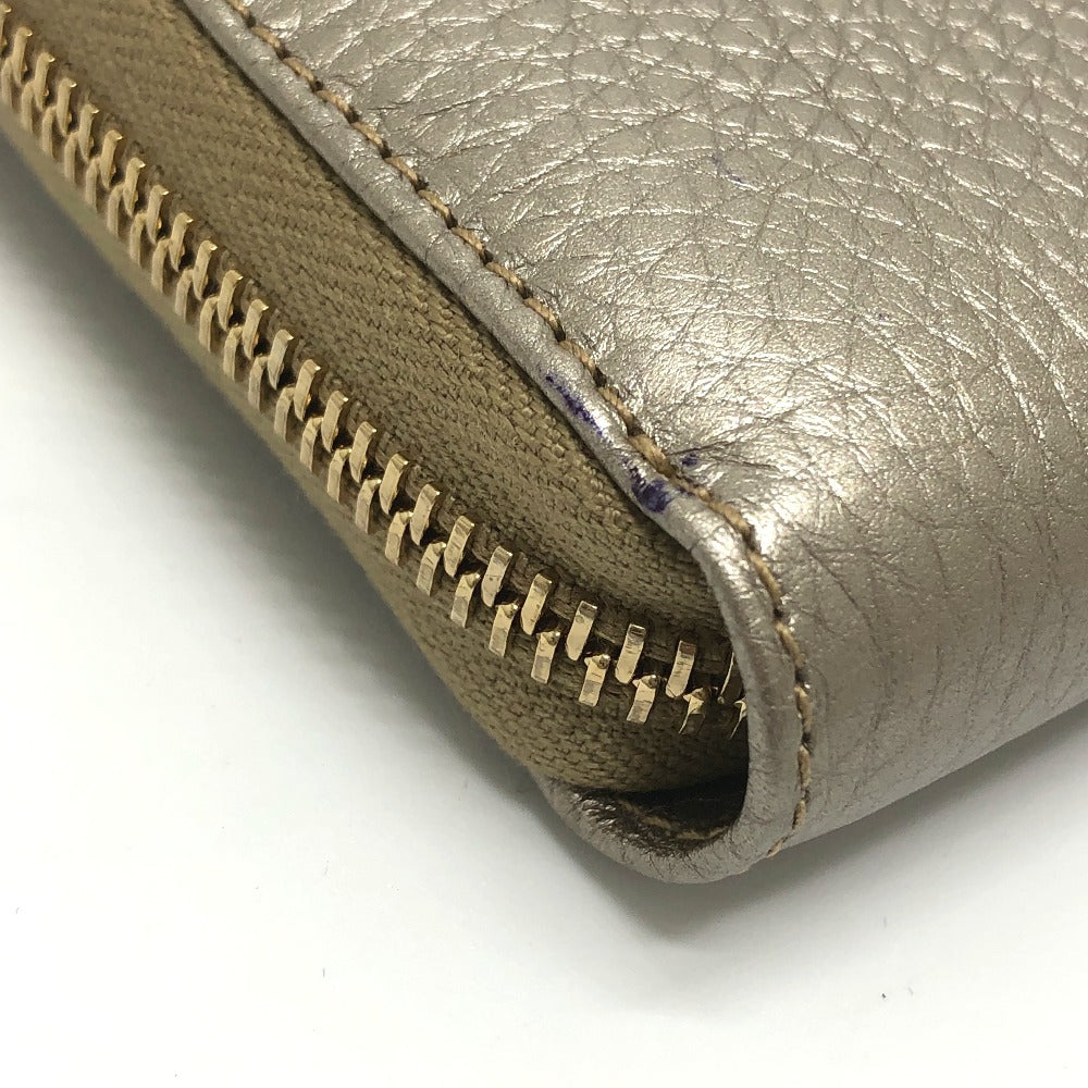 GUCCI 307984 Bamboo Continental Wallet, Round Zipper, Leather, Women's, Champagne Gold