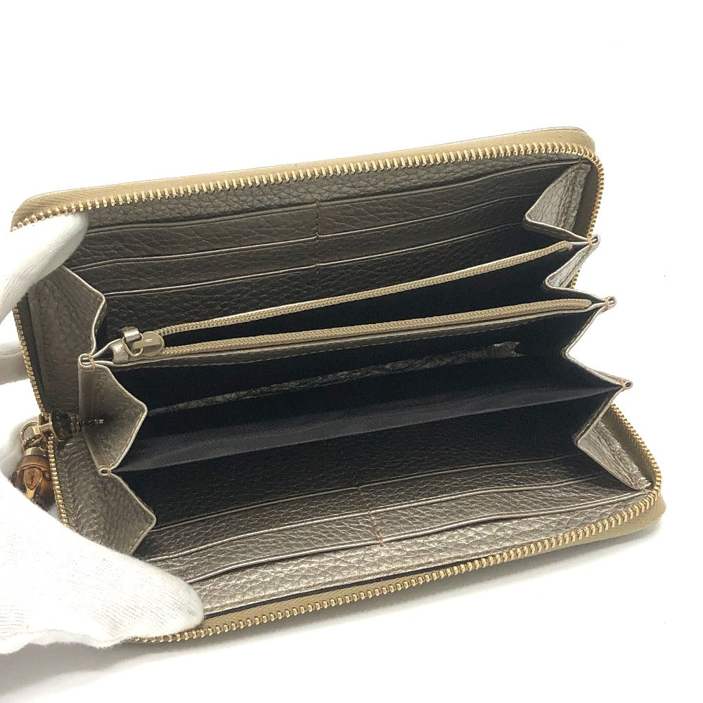 GUCCI 307984 Bamboo Continental Wallet, Round Zipper, Leather, Women's, Champagne Gold