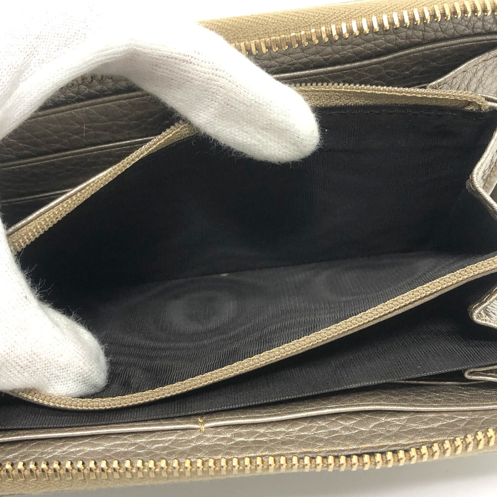 GUCCI 307984 Bamboo Continental Wallet, Round Zipper, Leather, Women's, Champagne Gold