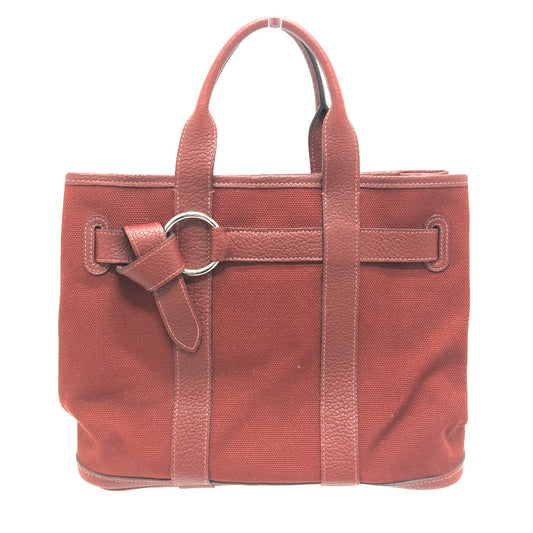 HERMES プティットサンチュ カバン トートバッグ キャンバス/レザー レディース ボルドー