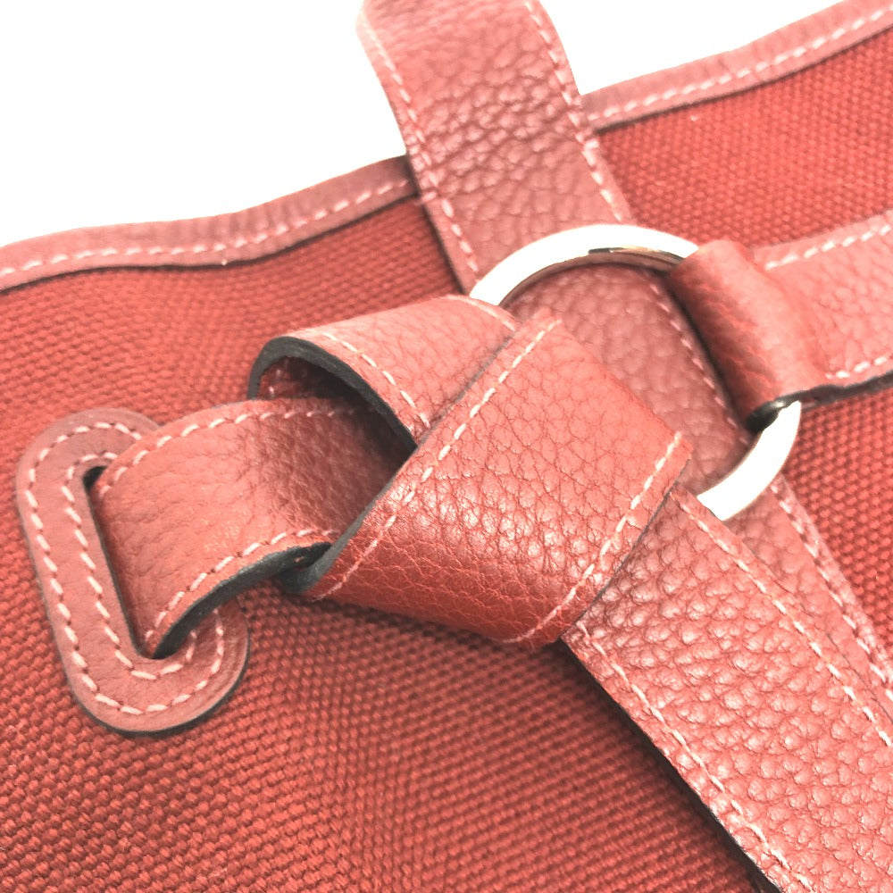 HERMES Petite Santu Tote Bag, Canvas/Leather, Women's, Bordeaux