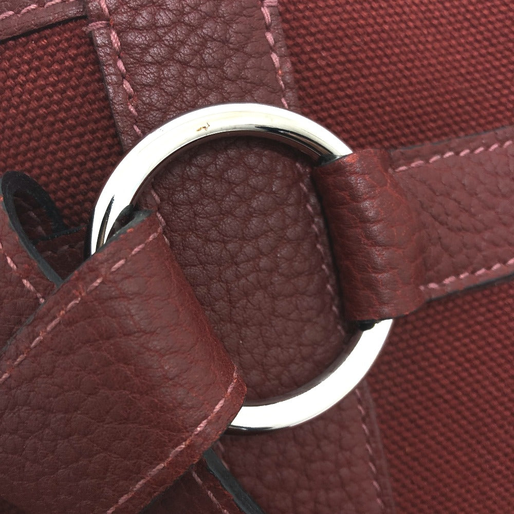 HERMES Petite Santu Tote Bag, Canvas/Leather, Women's, Bordeaux