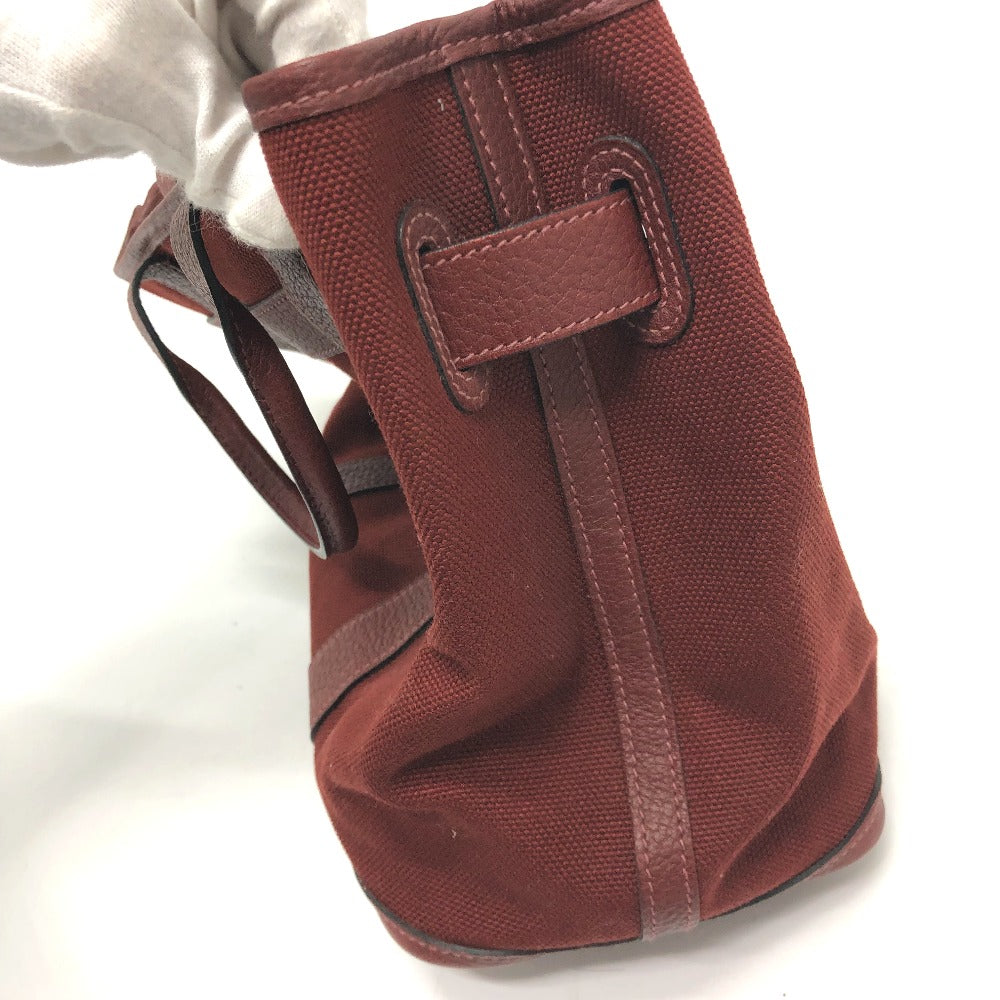 HERMES Petite Santu Tote Bag, Canvas/Leather, Women's, Bordeaux