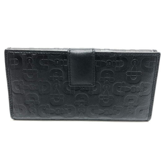GUCCI 143389 型押し 総柄 二つ折り 長財布 レザー レディース ブラック