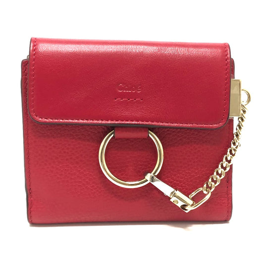 Chloe チェーン コンパクト ウォレット 2つ折り財布 レザー レディース レッド