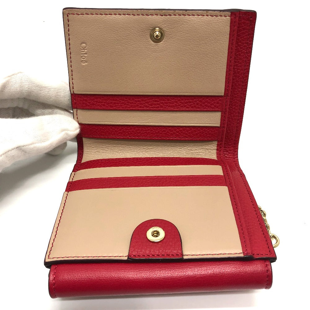 Chloe Chain Compact Wallet, Bifold Leather, Women's, Red