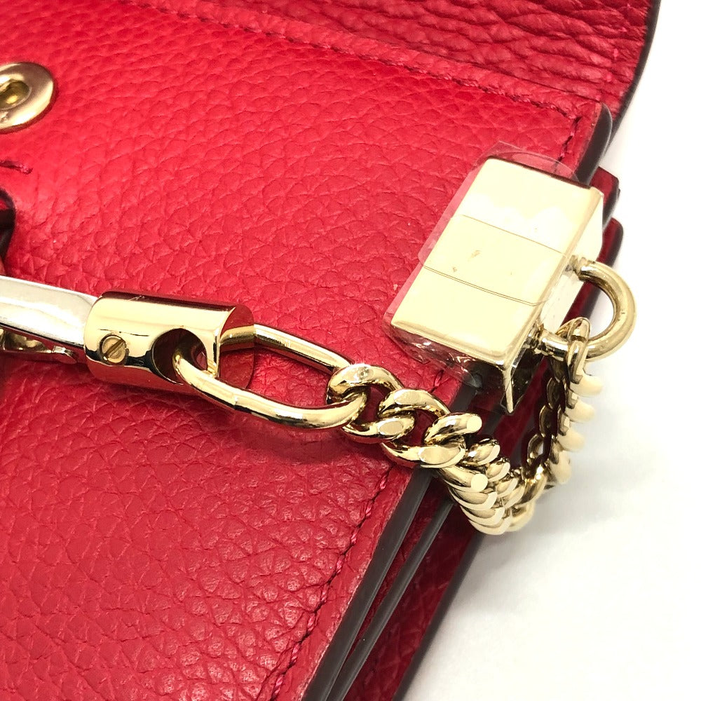 Chloe Chain Compact Wallet, Bifold Leather, Women's, Red