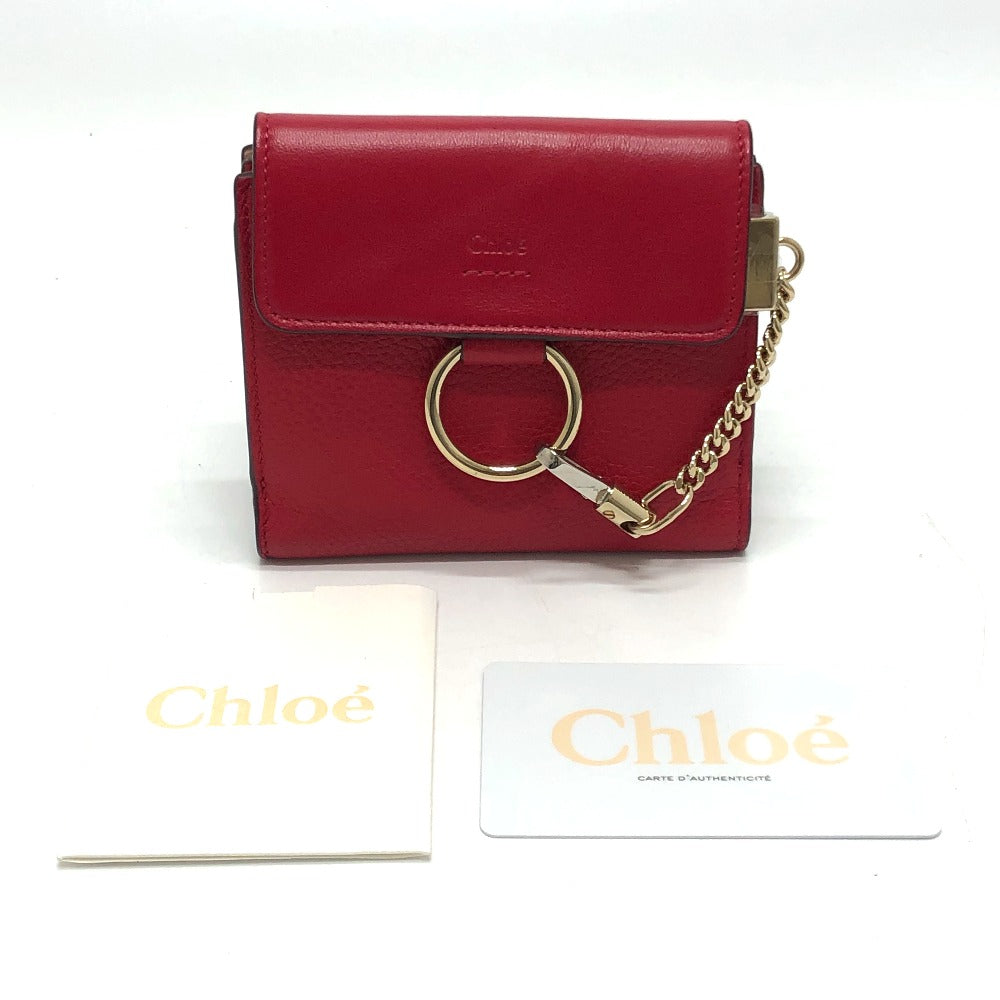 Chloe Chain Compact Wallet, Bifold Leather, Women's, Red
