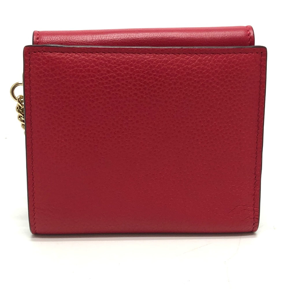 Chloe Chain Compact Wallet, Bifold Leather, Women's, Red