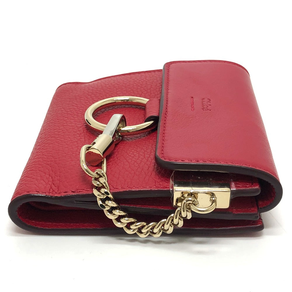 Chloe Chain Compact Wallet, Bifold Leather, Women's, Red