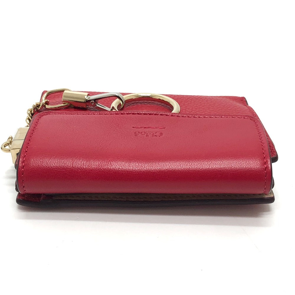 Chloe Chain Compact Wallet, Bifold Leather, Women's, Red
