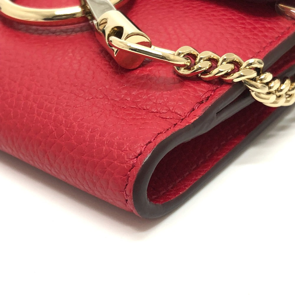 Chloe Chain Compact Wallet, Bifold Leather, Women's, Red