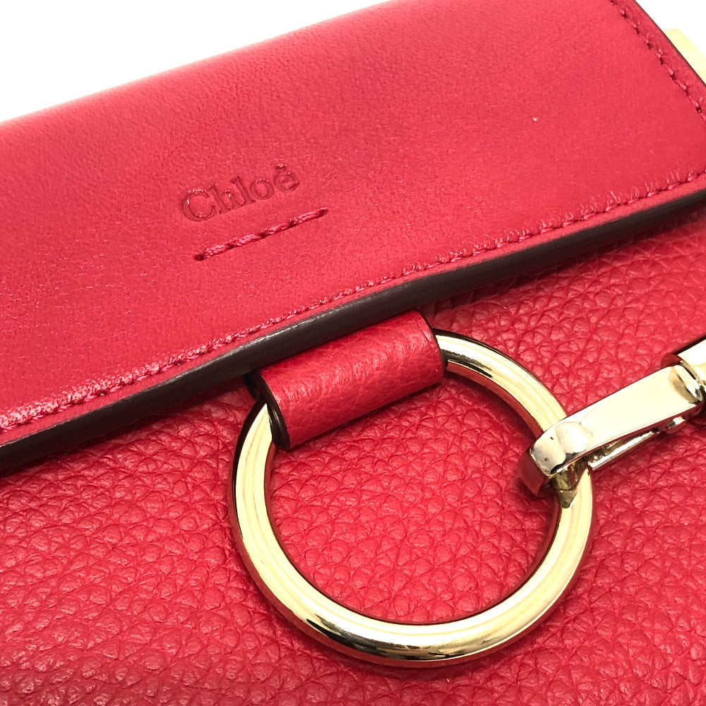 Chloe Chain Compact Wallet, Bifold Leather, Women's, Red
