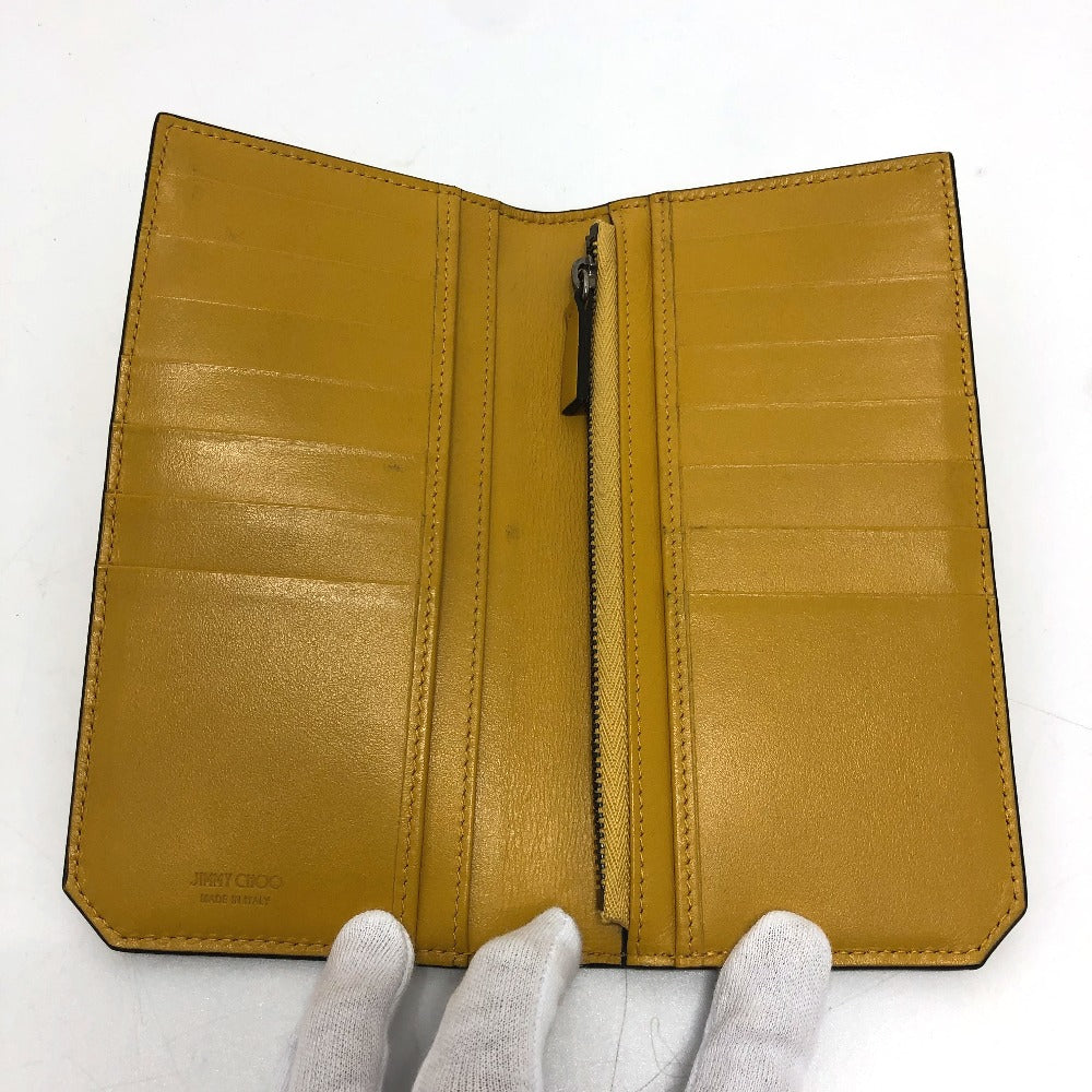 JIMMY CHOO フラップ/ロゴ 型押し サイフ ロングウォレット 2つ折り 長財布 レザー レディース イエロー