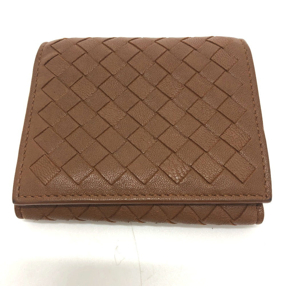 BOTTEGA VENETA Intrecciato Compact Wallet, Tri-fold Leather, Women's, Brown