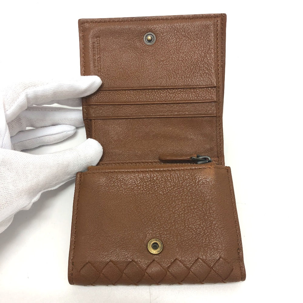 BOTTEGA VENETA Intrecciato Compact Wallet, Tri-fold Leather, Women's, Brown