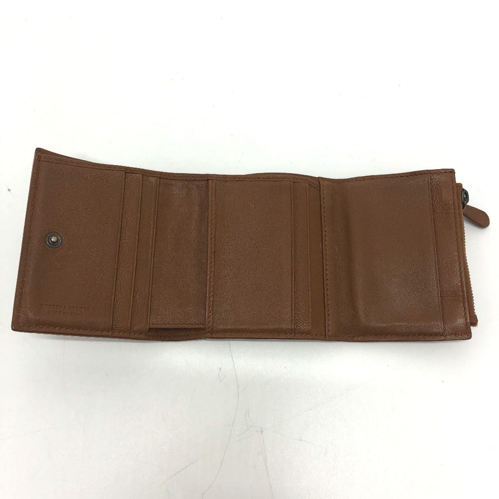 BOTTEGA VENETA Intrecciato Compact Wallet, Tri-fold Leather, Women's, Brown