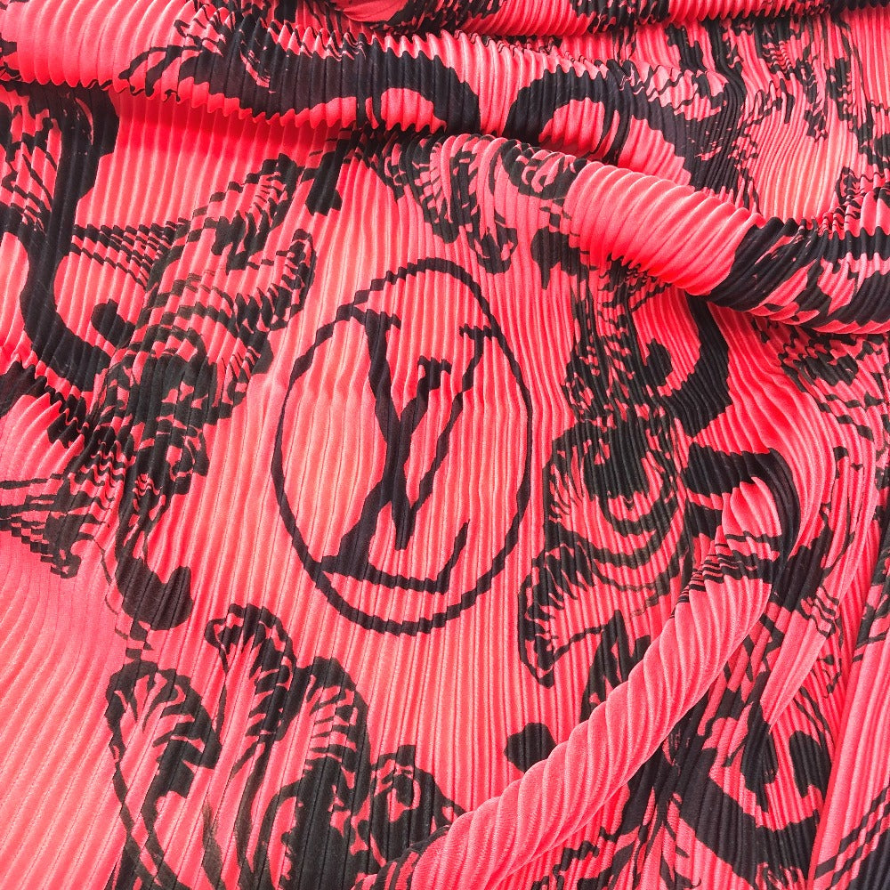 LOUIS VUITTON MP2279 Floral Stamp Giant Pleated Silk Scarf, Black