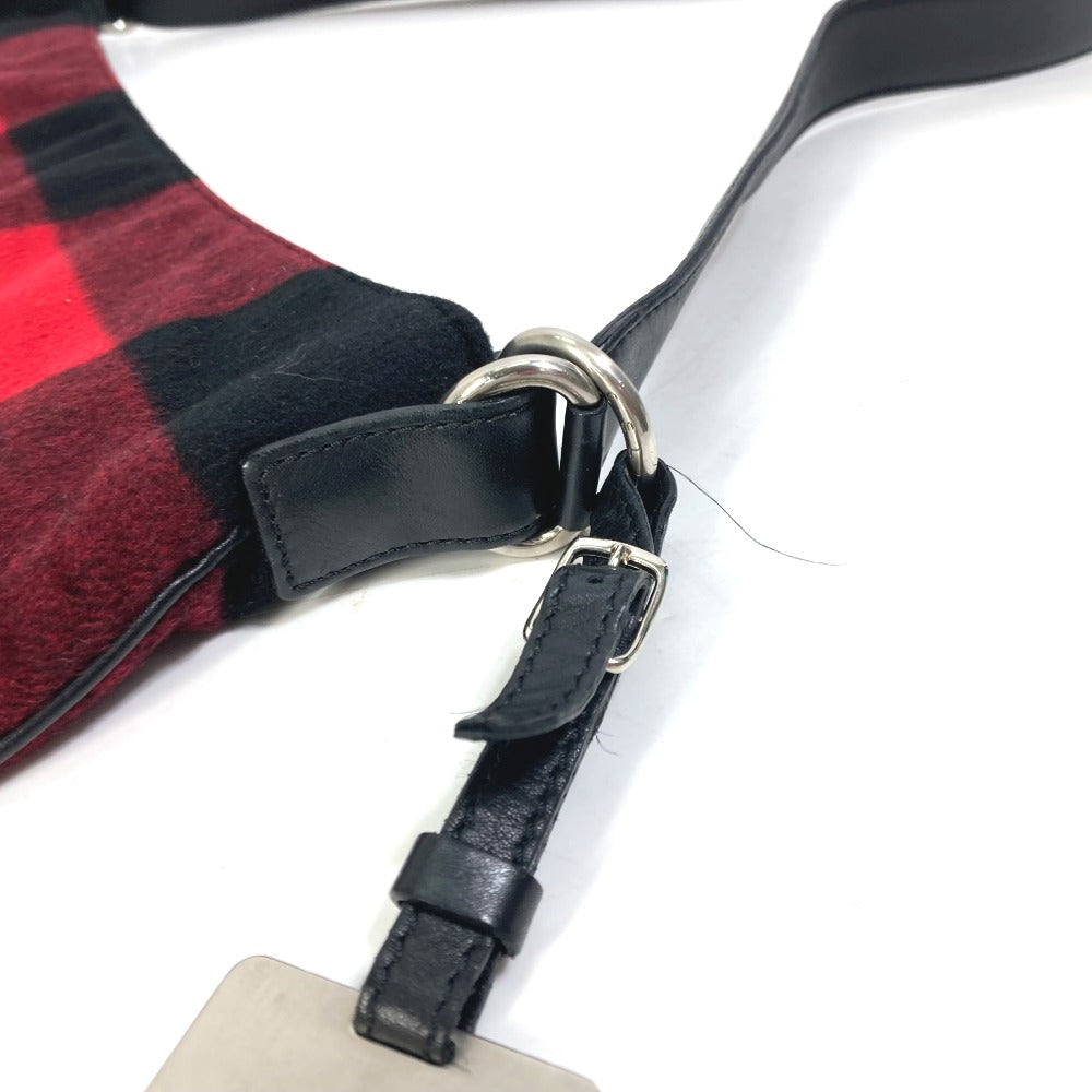 CELINE Check Crossbody Shoulder Bag, Cotton, Women's, Red