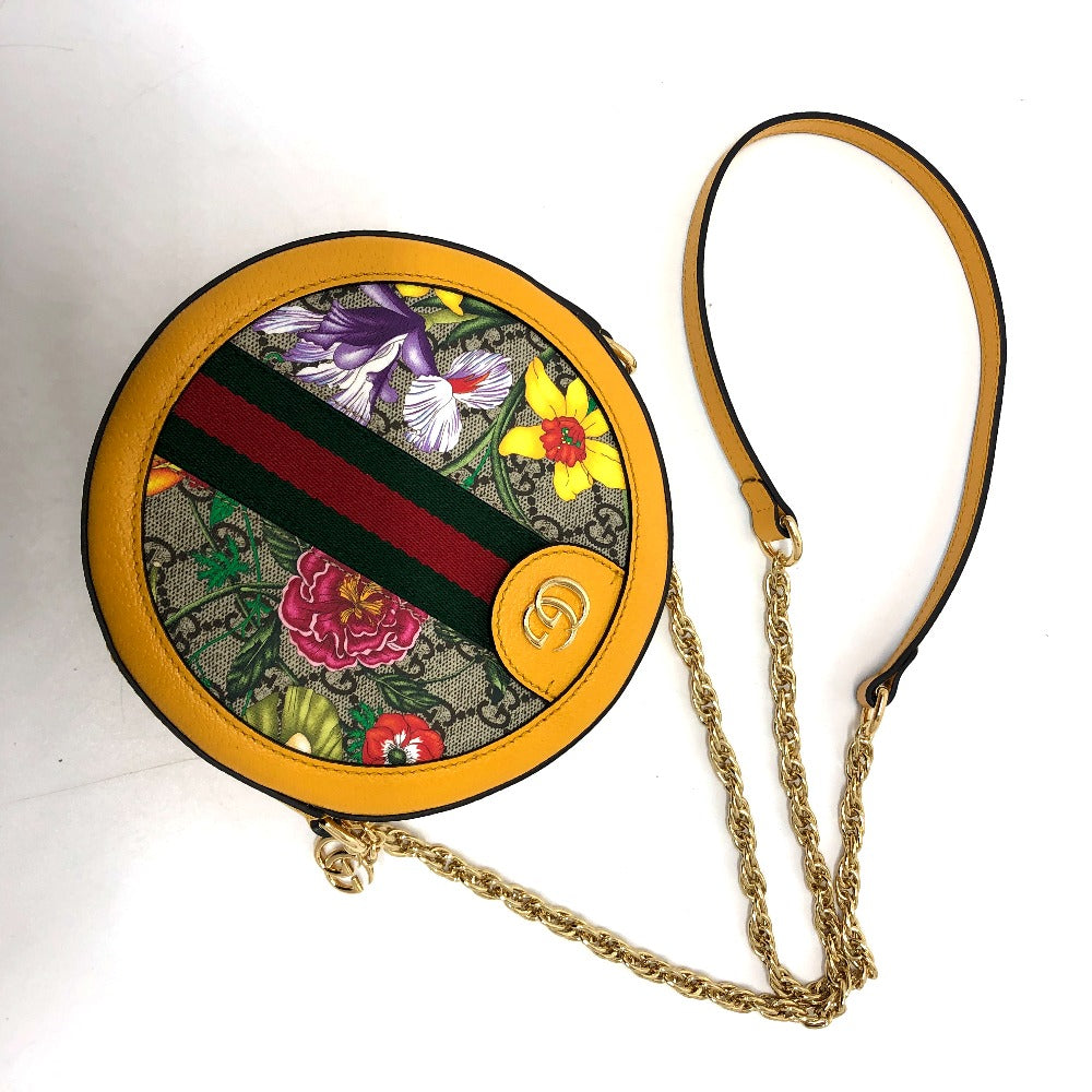 GUCCI 550618 GG フローラ ウェビングライン 肩掛けカバン ショルダーバッグ GGスプリームキャンバス レディース イエロー