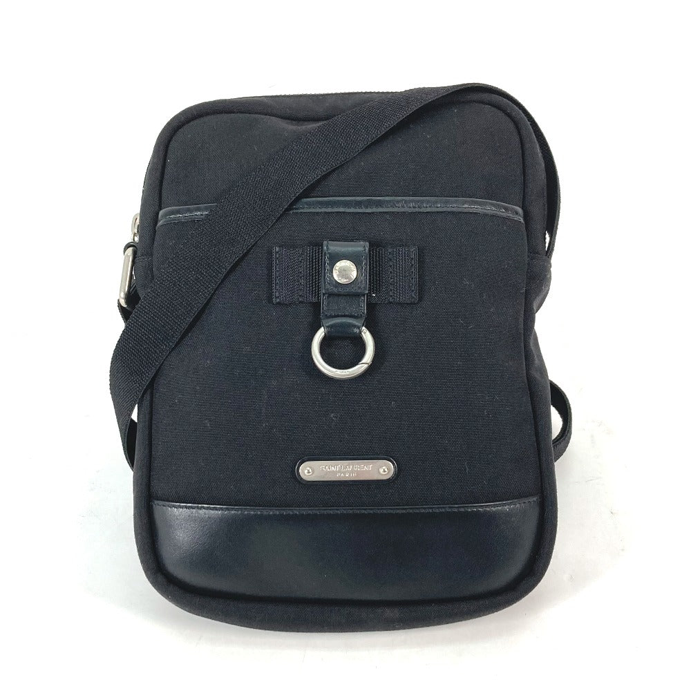 SAINT LAURENT PARIS 482777 斜め掛け カバン リビングトン サックポーチ ポシェット ショルダーバッグ レザー/キャンバス メンズ ブラック