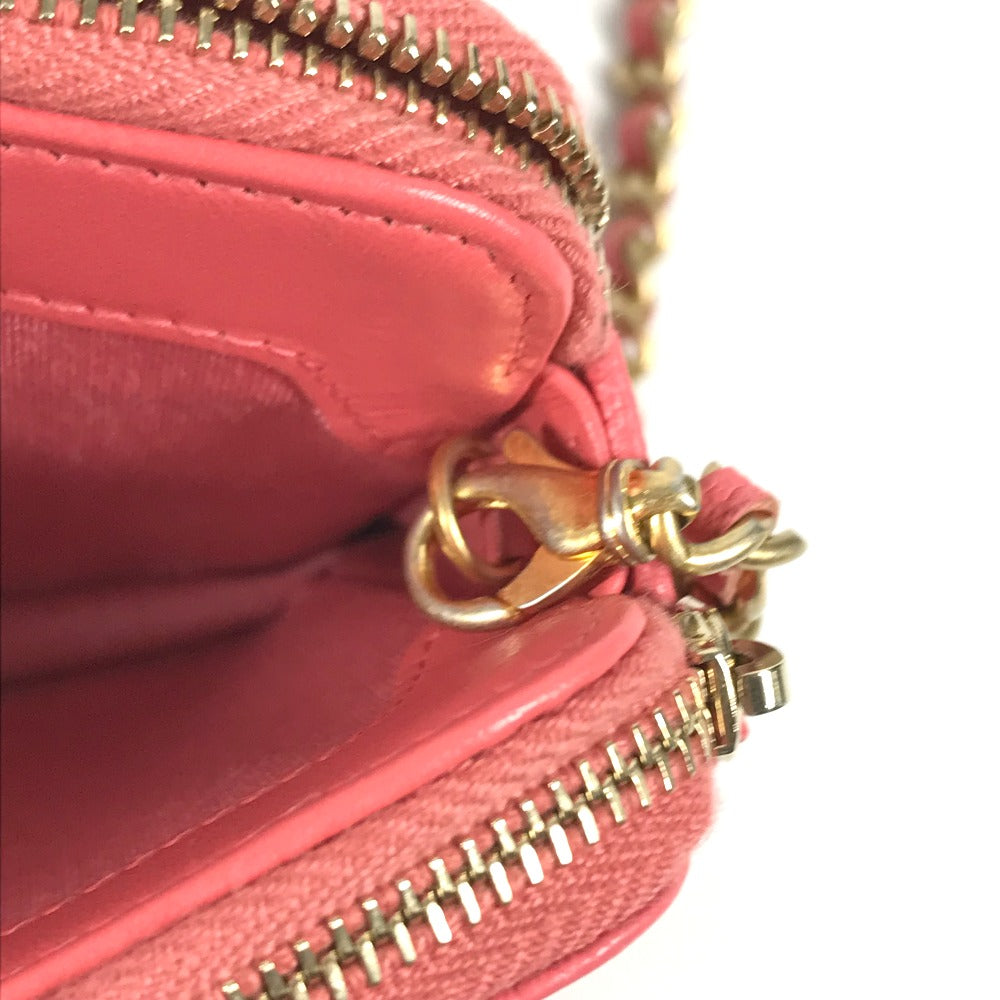 CHANEL A84069 CC Coco Mark Boy Chanel Coco Mark Shoulder Bag, Crossbody Long Wallet, Caviar Leather, Women's, Pink with Gold Hardware