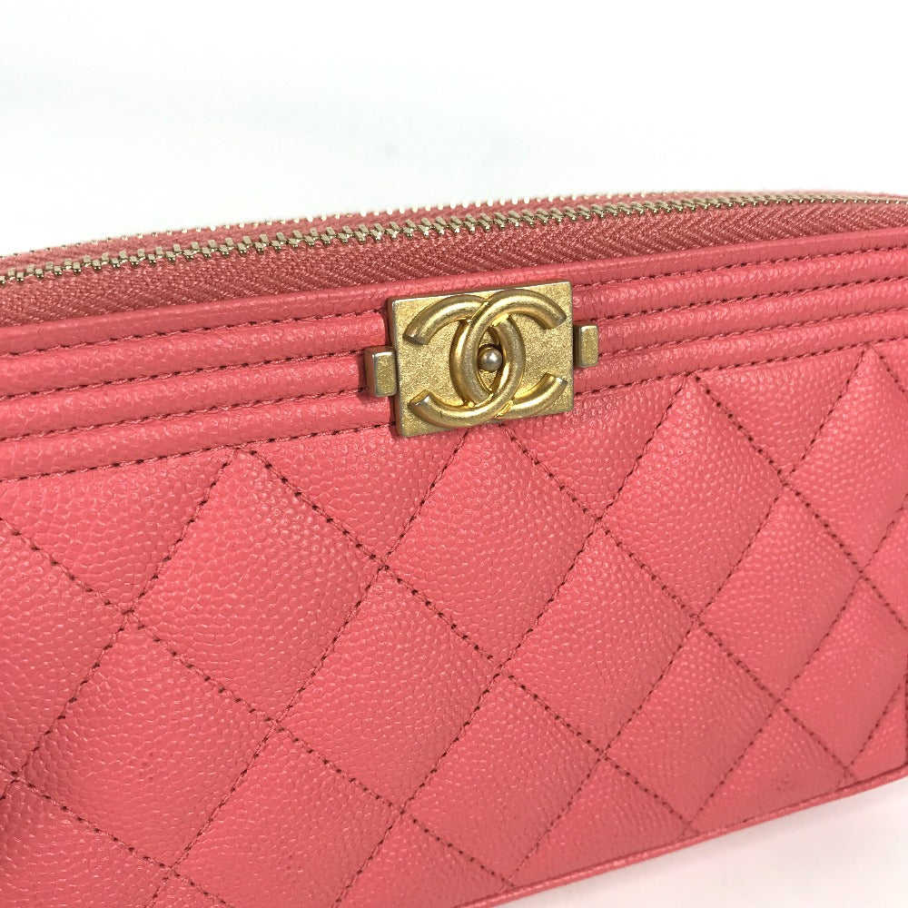 CHANEL A84069 CC Coco Mark Boy Chanel Coco Mark Shoulder Bag, Crossbody Long Wallet, Caviar Leather, Women's, Pink with Gold Hardware