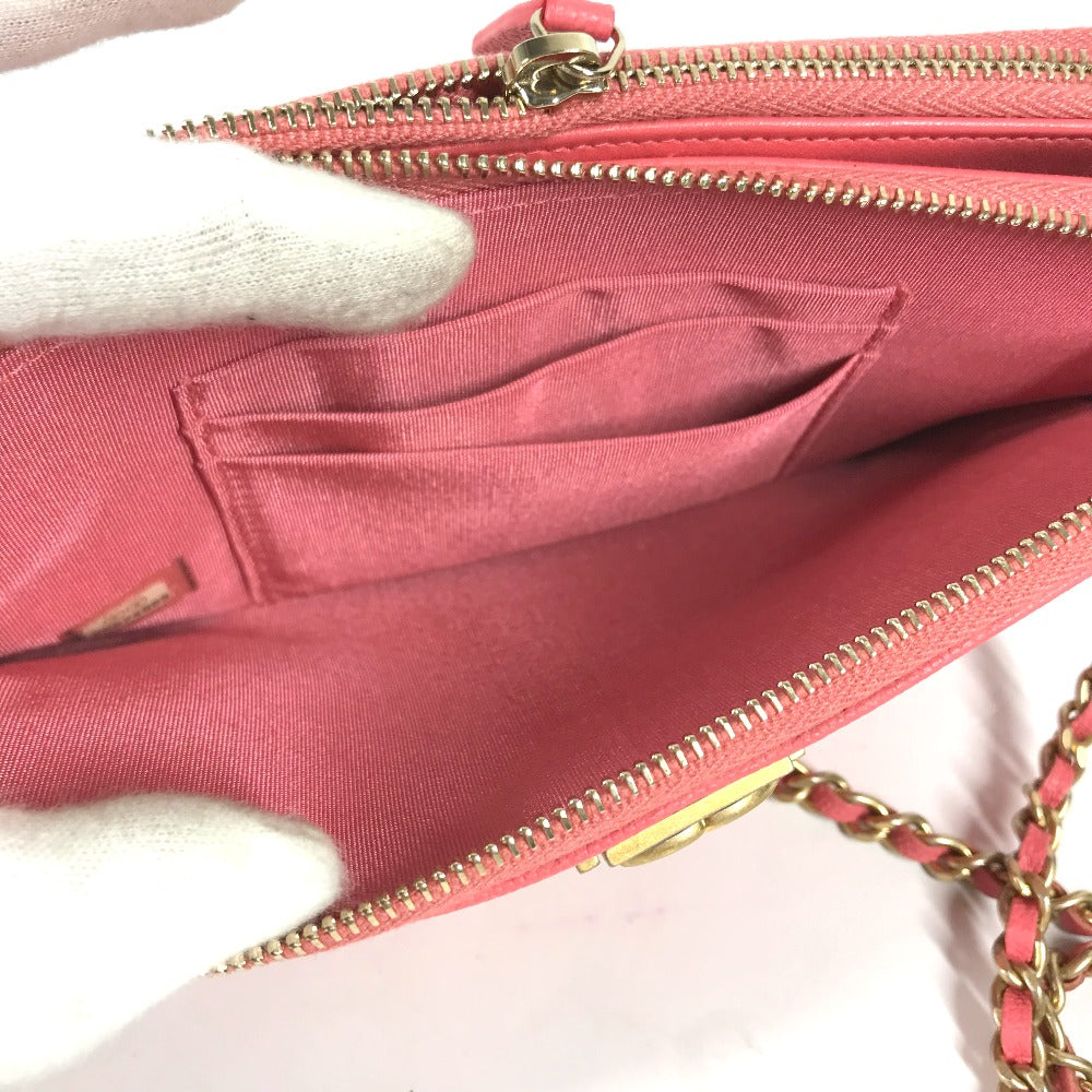 CHANEL A84069 CC Coco Mark Boy Chanel Coco Mark Shoulder Bag, Crossbody Long Wallet, Caviar Leather, Women's, Pink with Gold Hardware