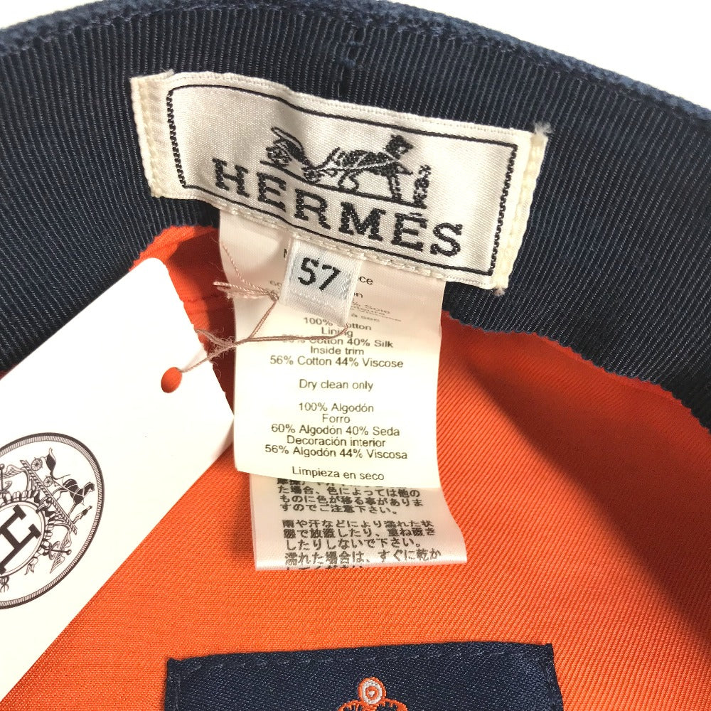 HERMES カブール セリエボタン キャスケット57 帽子 キャップ キャスケット コットン レディース ネイビー
