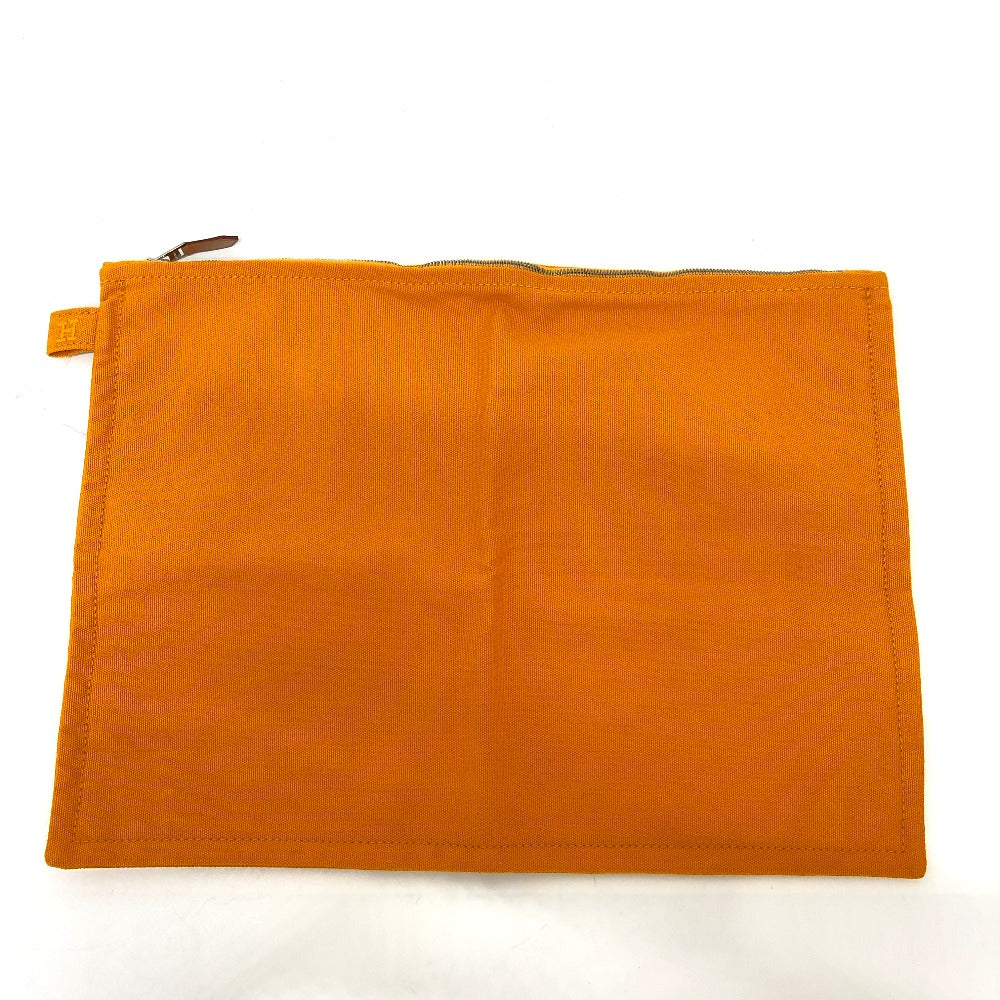 HERMES ロゴ フラット カバン バッグ ポーチ キャンバス レディース オレンジ