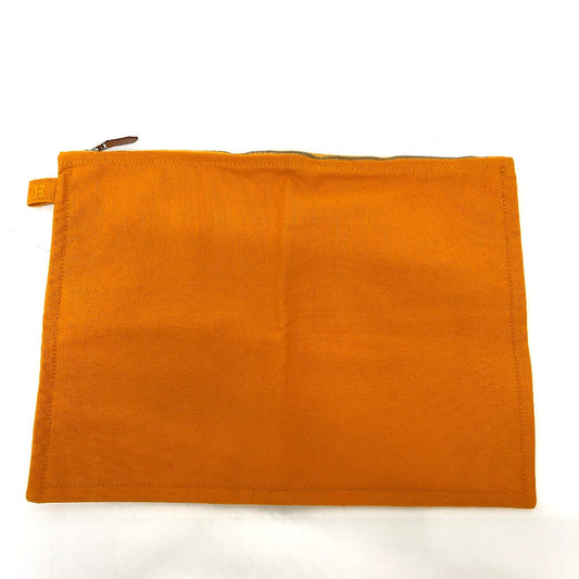 HERMES ロゴ フラット カバン バッグ ポーチ キャンバス レディース オレンジ