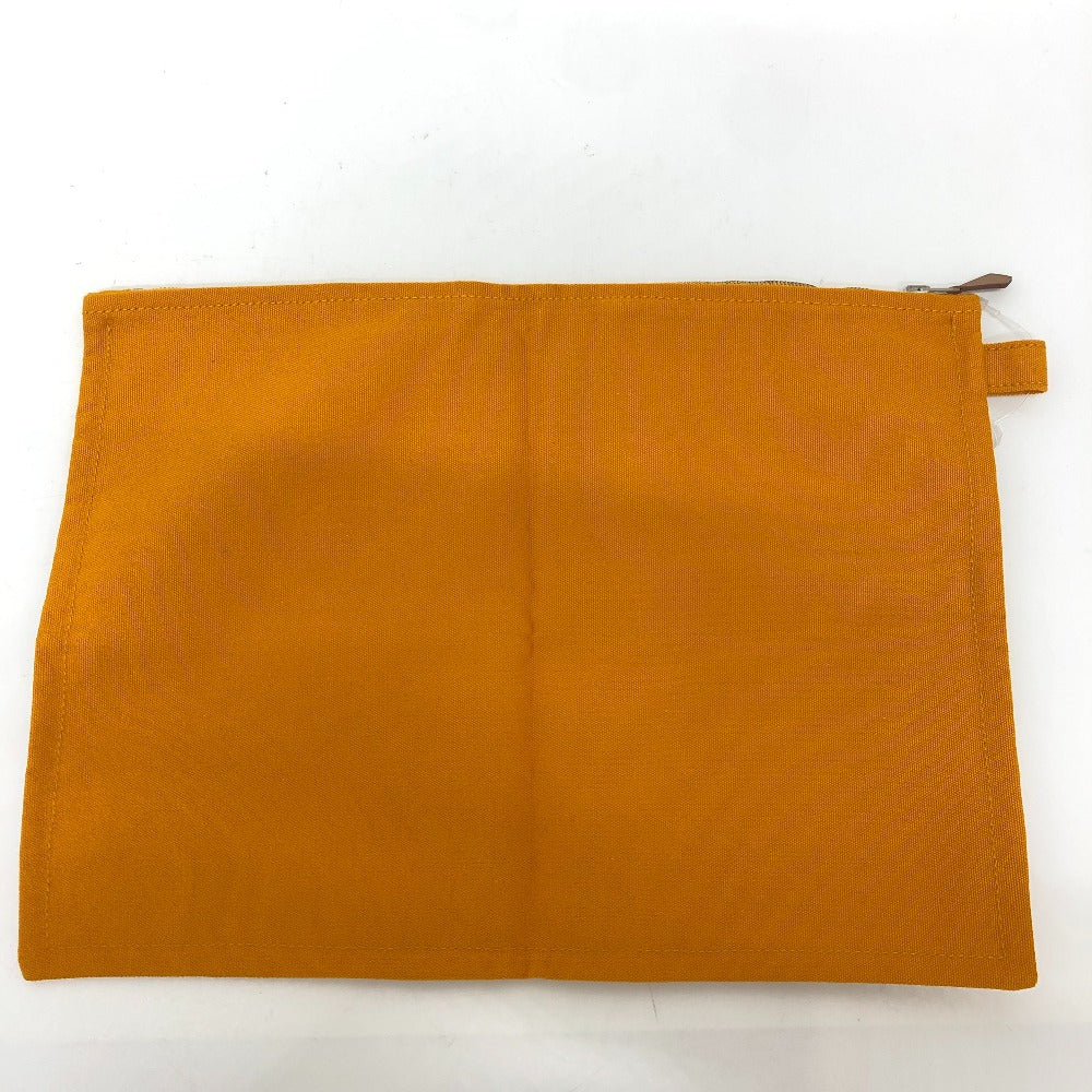 HERMES ロゴ フラット カバン バッグ ポーチ キャンバス レディース オレンジ