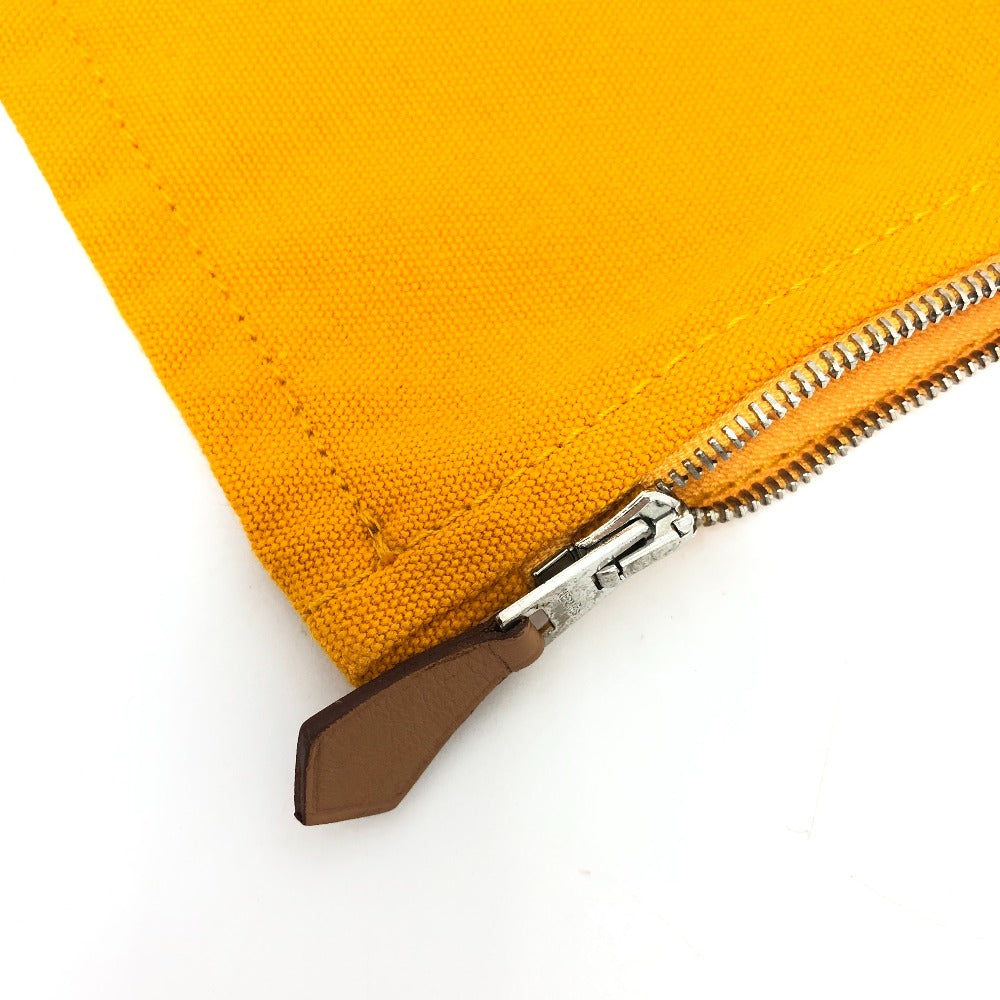 HERMES ロゴ フラット カバン バッグ ポーチ キャンバス レディース オレンジ
