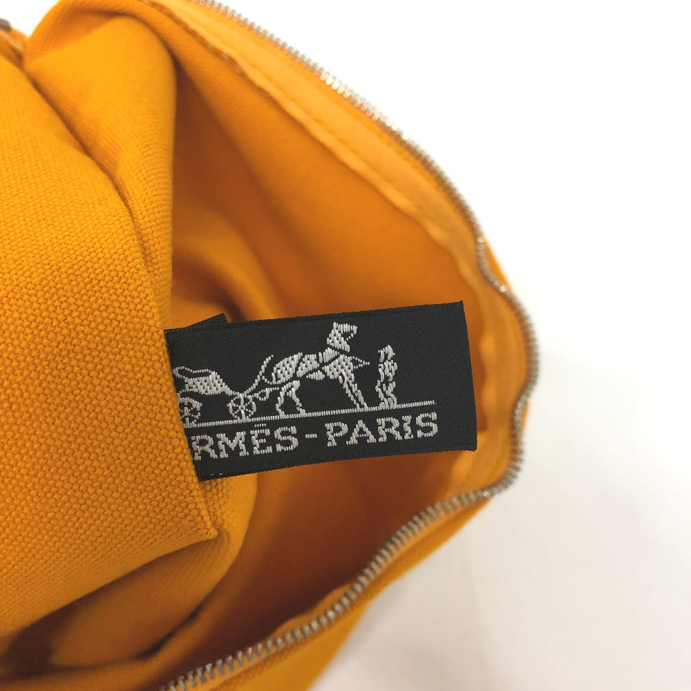 HERMES ロゴ フラット カバン バッグ ポーチ キャンバス レディース オレンジ